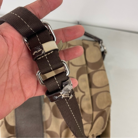 Coach Signature Monogram Crossbody Shoulder Bag Brown Medium Size - Picture 12 of 13
